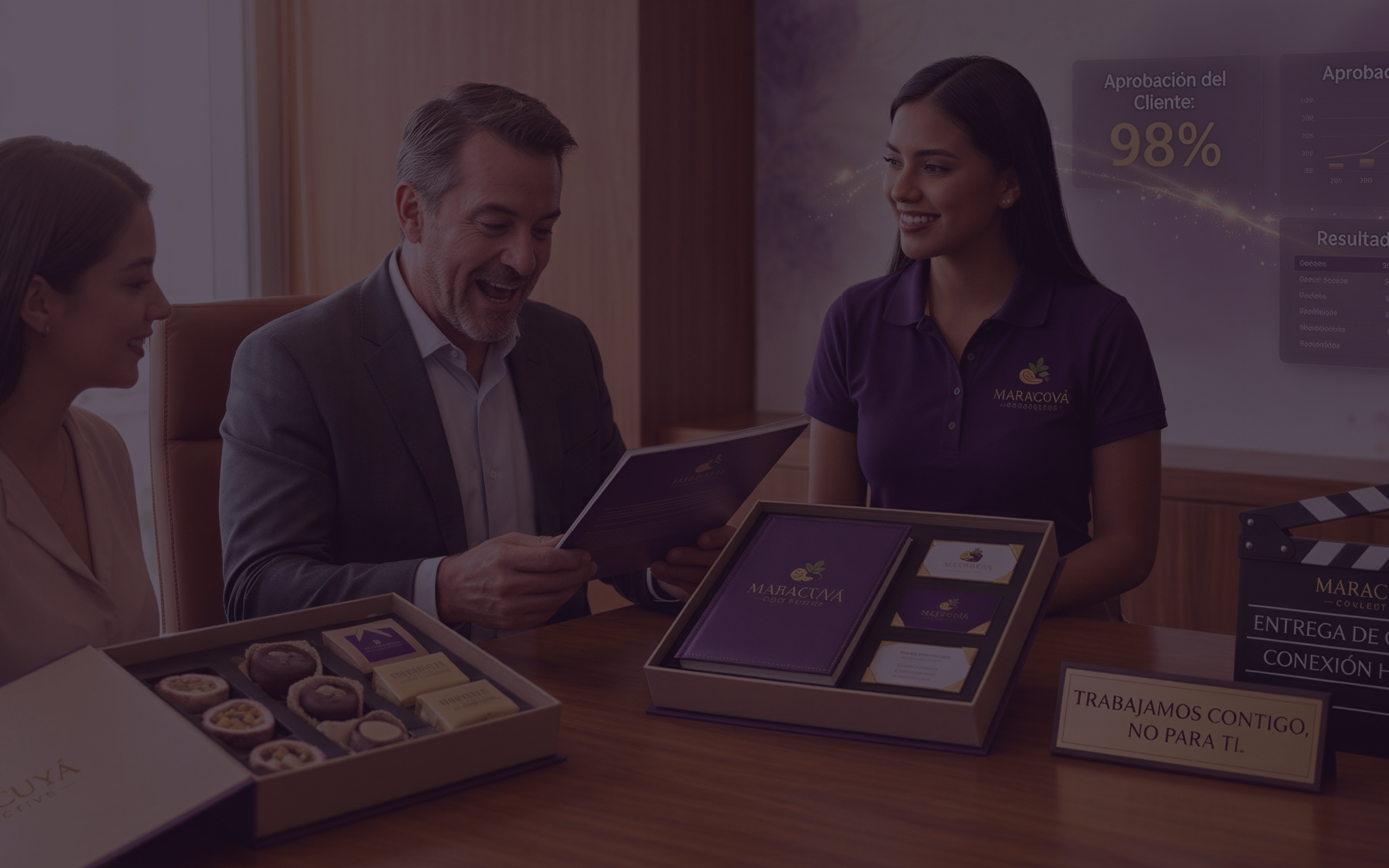 Experiencia de marca inmersiva en evento boutique con ambientación elegante en tonos morados y dorados